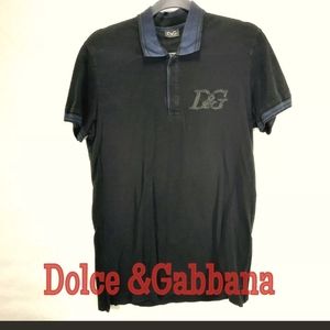 Dolce & Gabbana Polo Black Small/Medium Blue Collar Short Sleeve Big D&G